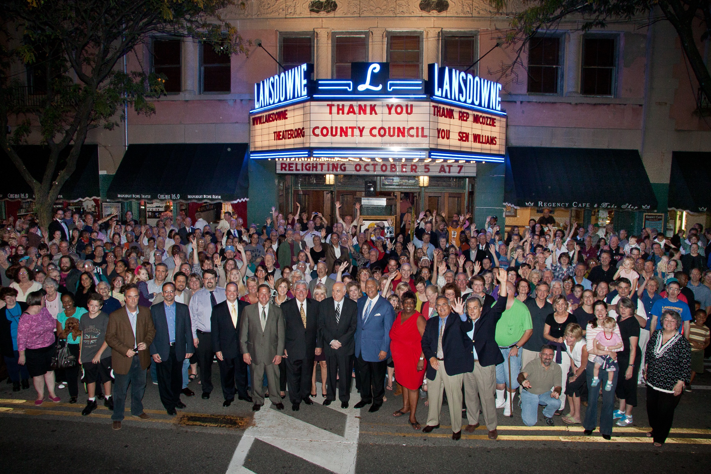 Hundreds of neighbors fill Lansdowne Avenue for the marquee relighting, October 2012